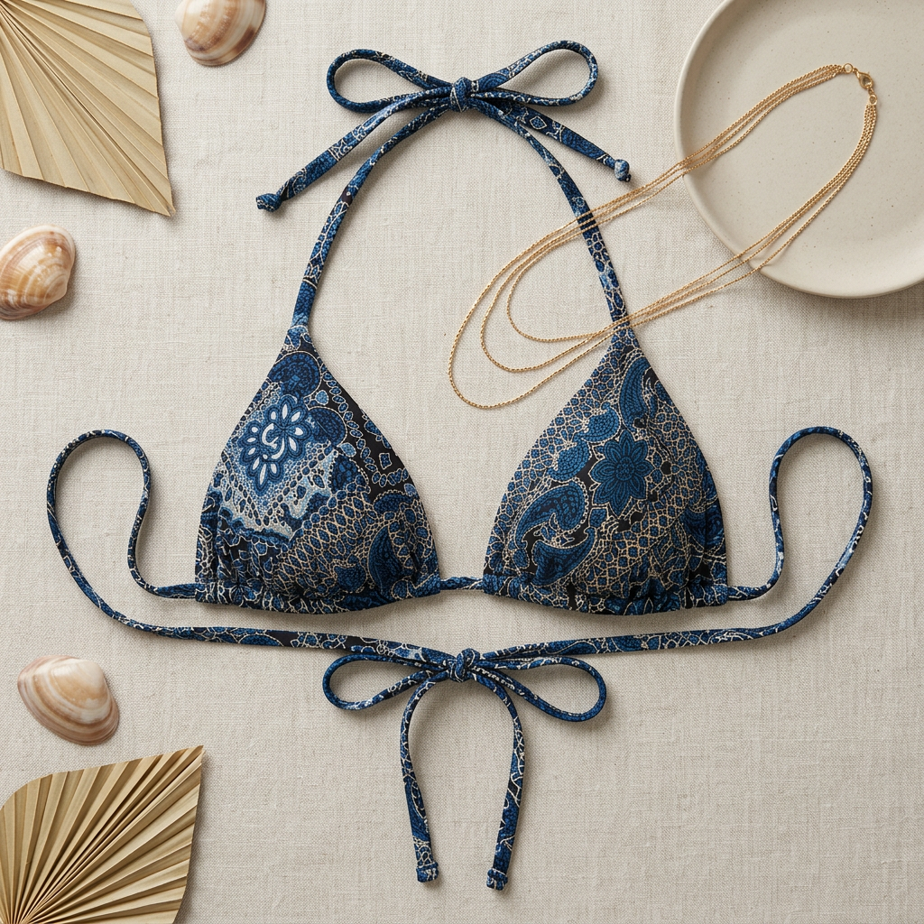 Triangle Padded Blue Bohemian Printed Bikini Top