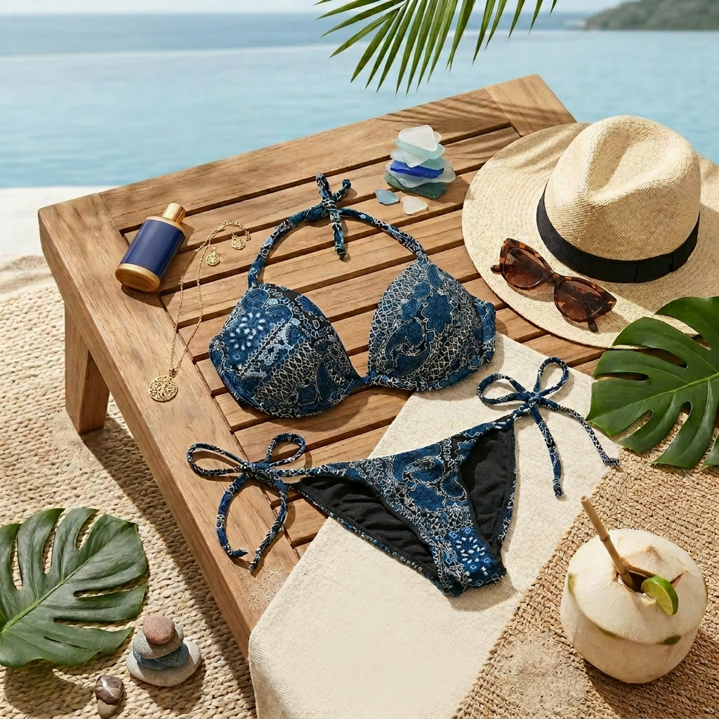 Blue Bohemian V-shaped Bikini Bottoms