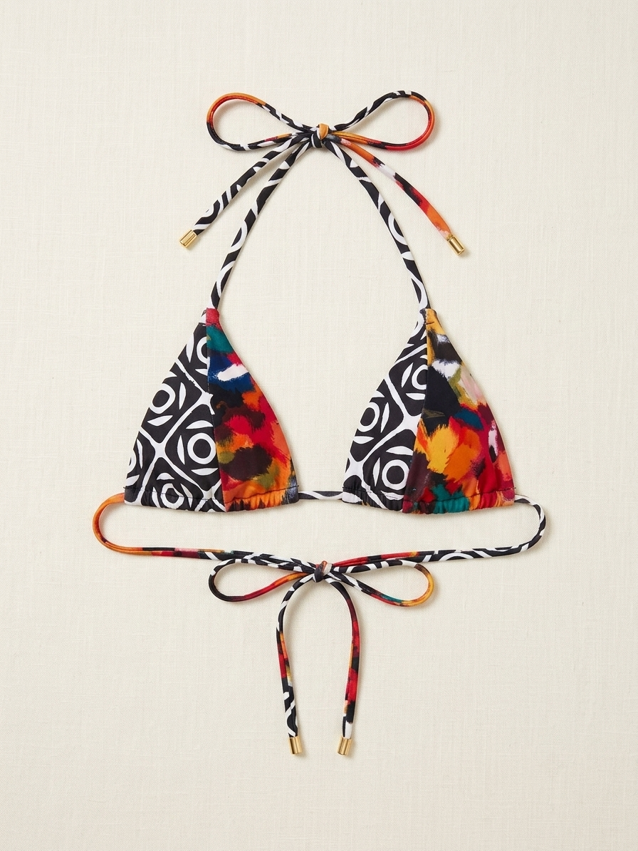 Two Sided Double Printed Padded Triangle Bikini Top