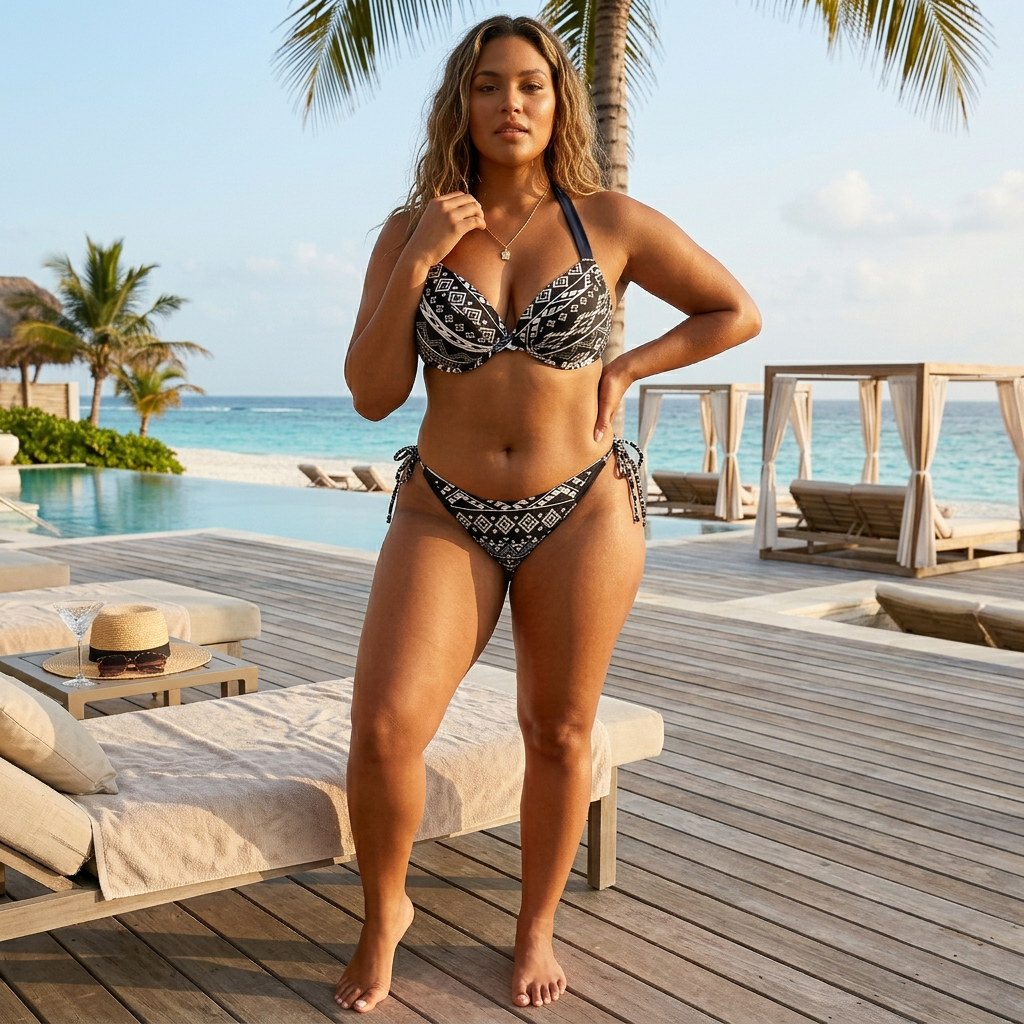 Black/White Print Padded Bikini Top