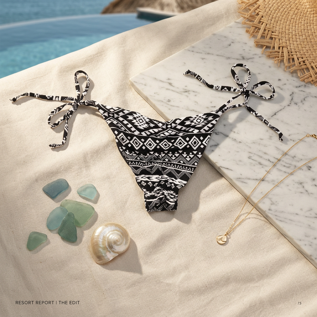 Black/White Printed Bikini V-shaped bottoms