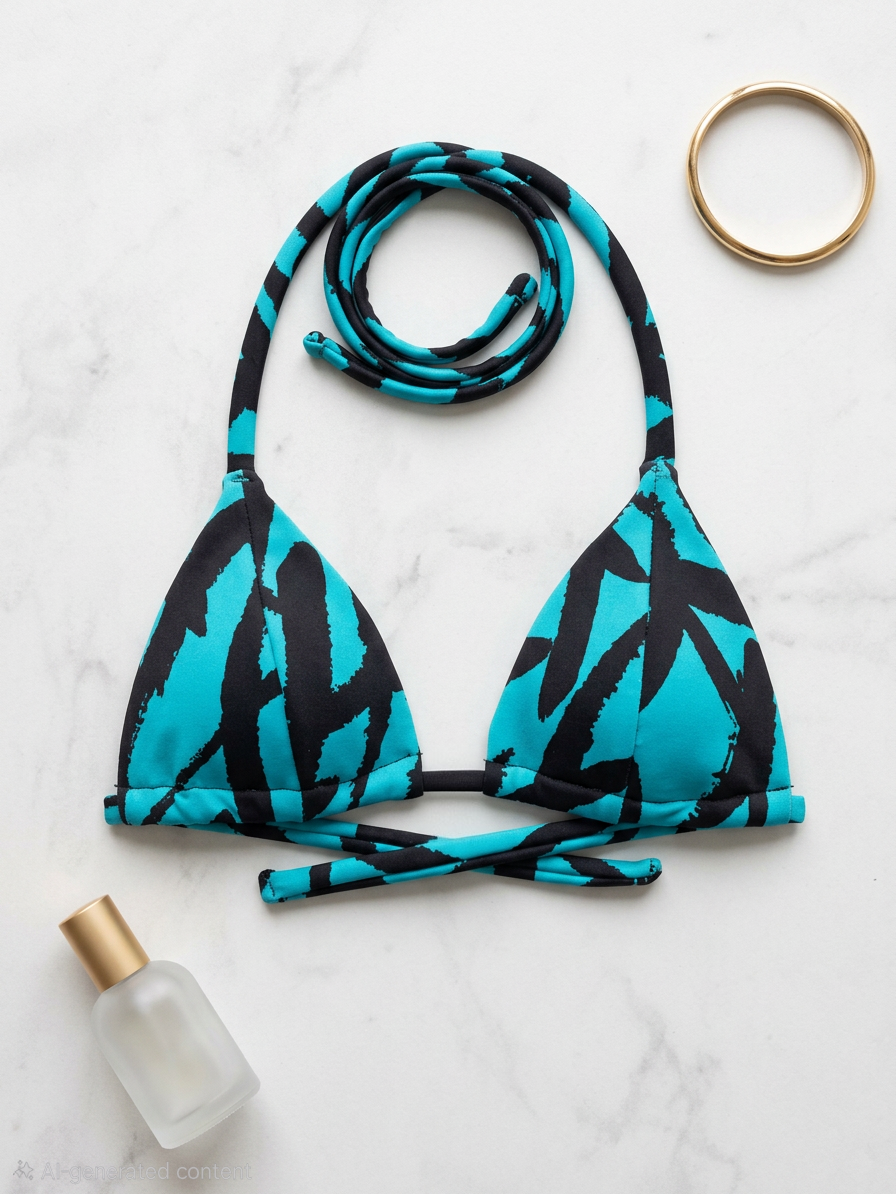 Teal And Black Printed Padded Bikini Top